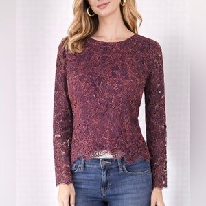 Carven Lace Long Sleeve Mixed Media Top Size 4